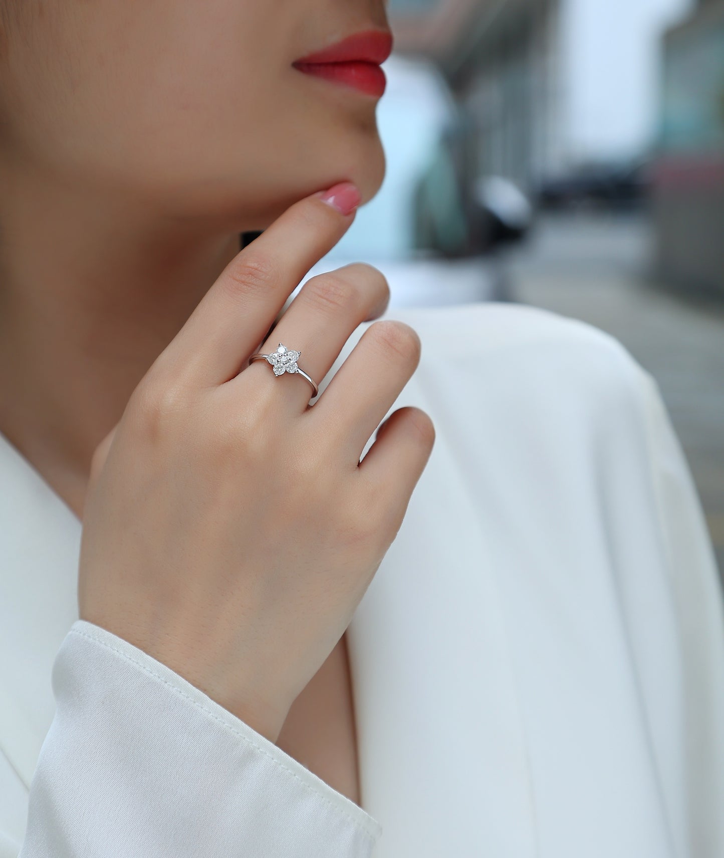 Luxury Silver Ring Set With Top-quality Moissanite D Color VVS , S925 Silver Plated With Platinum