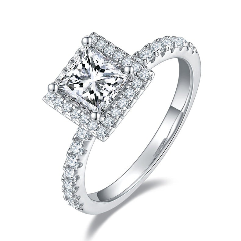 Luxury Silver Ring Square Moissanite Set With Top-quality Moissanite D Color VVS , S925 Silver Electroplated With Platinum