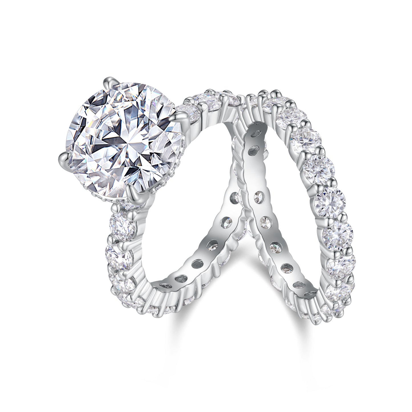 Time Vow - Luxury Silver Ring Set With Top-quality 5-carat Moissanite D Color VVS , S925 Silver And Platinum-plated