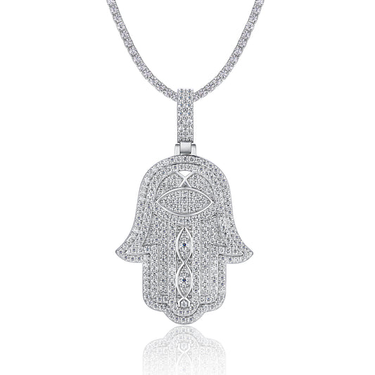 Luxury Silver Necklace Set With Top-quality Moissanite,  S925 Silver Electroplated With Platinum