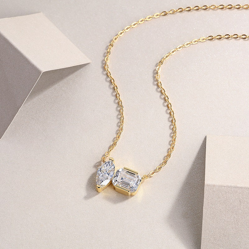 Double Diamond Shadow - A Fashionable And Trendy Necklace Pendant Set With Top-quality Moissanite S925 In Silver And Gold-plated.