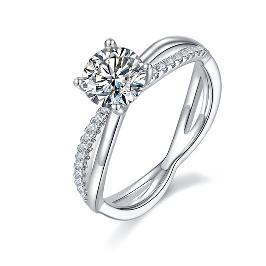 1-carat Luxury  Silver Ring Set With Top-quality Moissanite D Color VVS, S925 Silver Plated Platinum