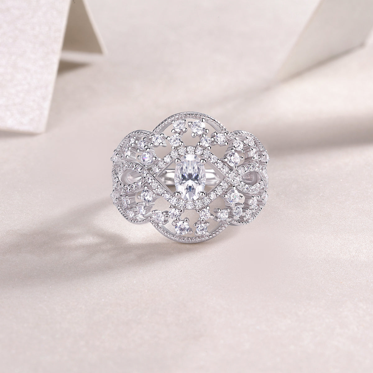 Moonlight Waltz - Set With Top-quality Moissanite S925, Silver And Platinum-plated Diamond Wedding Ring. The Ring Can Be Tested With A Diamond Pen In Yellow Gold And Rose Gold