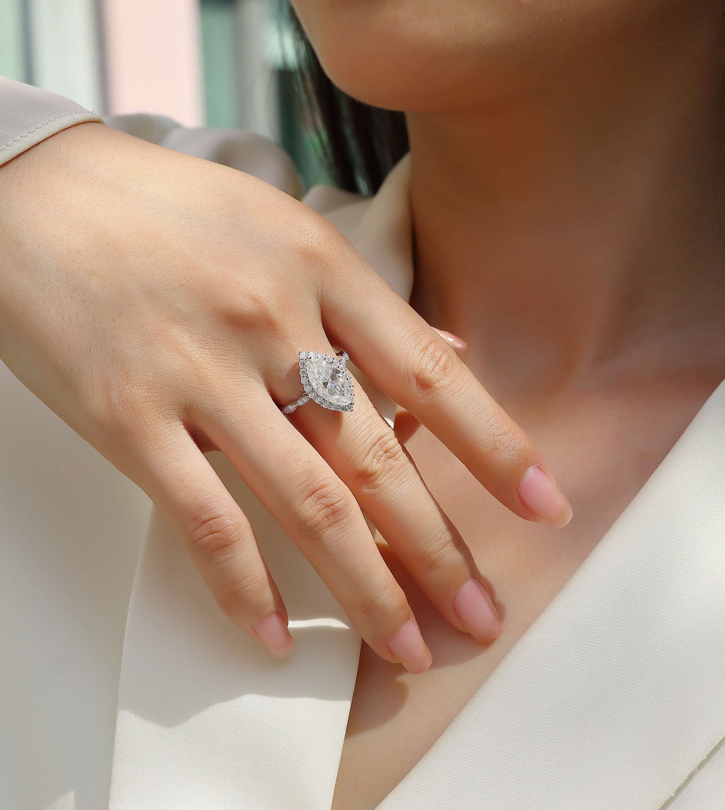 Heartbeat Mirror - Luxury Silver Ring Set With Top-quality Moissanite D Color VVS,  S925 Silver And Platinum-plated