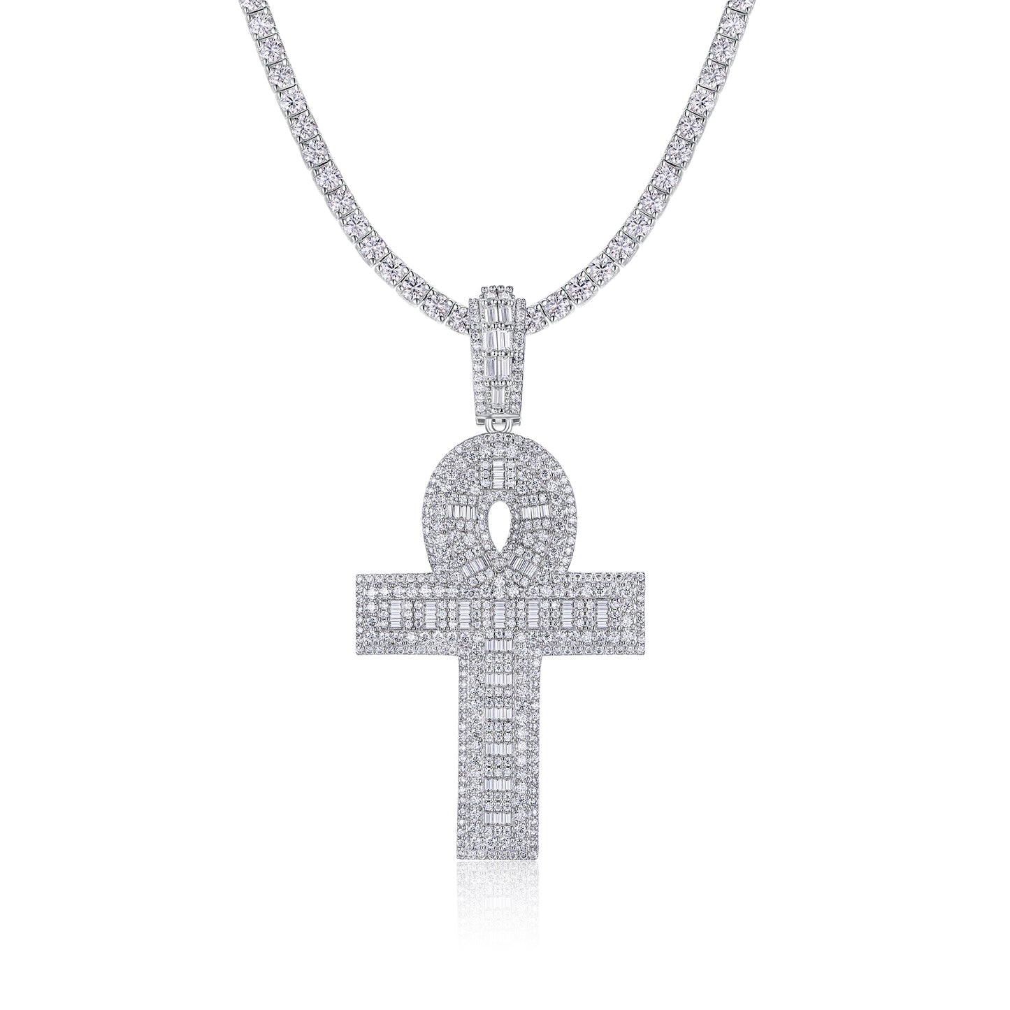 Luxury Silver Necklace Set With Top-quality Moissanite, S925 Silver Electroplated With Platinum