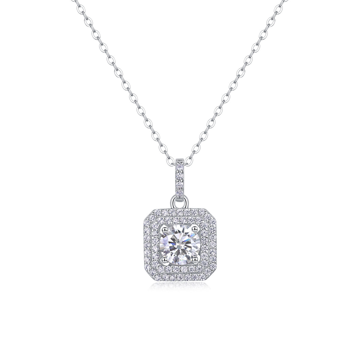 Luxury S925 Sterling Silver Platinum-Plated D Color VVS1 Moissanite Halo Pendant Necklace