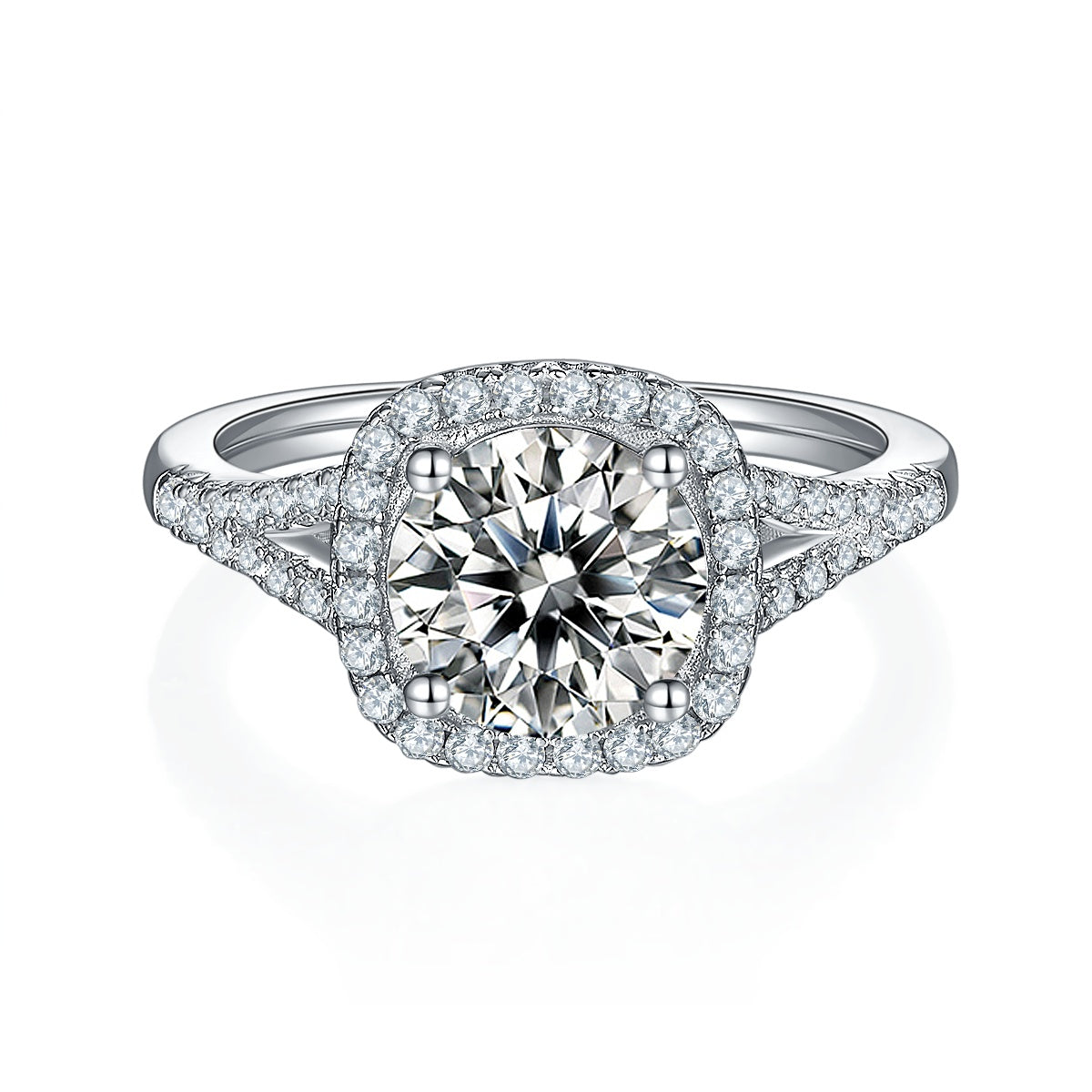 2-carat Luxury  Silver Ring Set With Top-quality Moissanite D Color VVS, S925 Silver Plated With Platinum