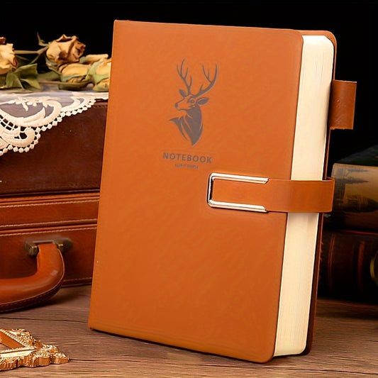 Carnet A5 de 360 ​​pages en similicuir premium avec boucle et motif tête de cerf 