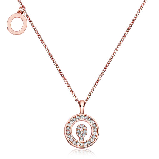 Luxury Initial Letter Necklace Pendant – O , S925 Silver Rose Gold Plated with Top-Quality Brilliant Moissanite