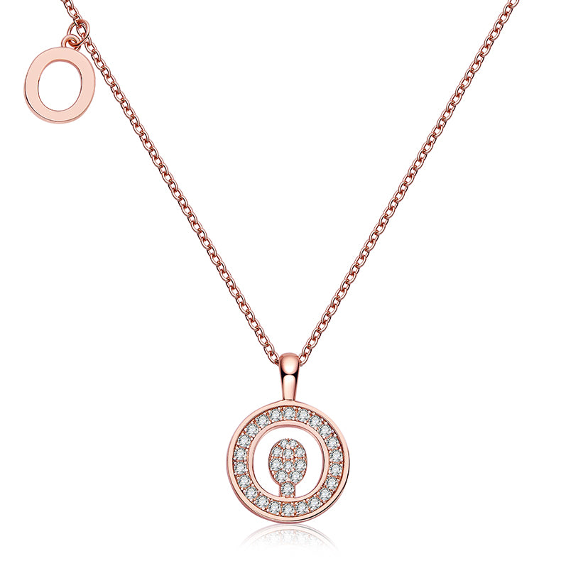 Luxury Initial Letter Necklace Pendant – O , S925 Silver Rose Gold Plated with Top-Quality Brilliant Moissanite