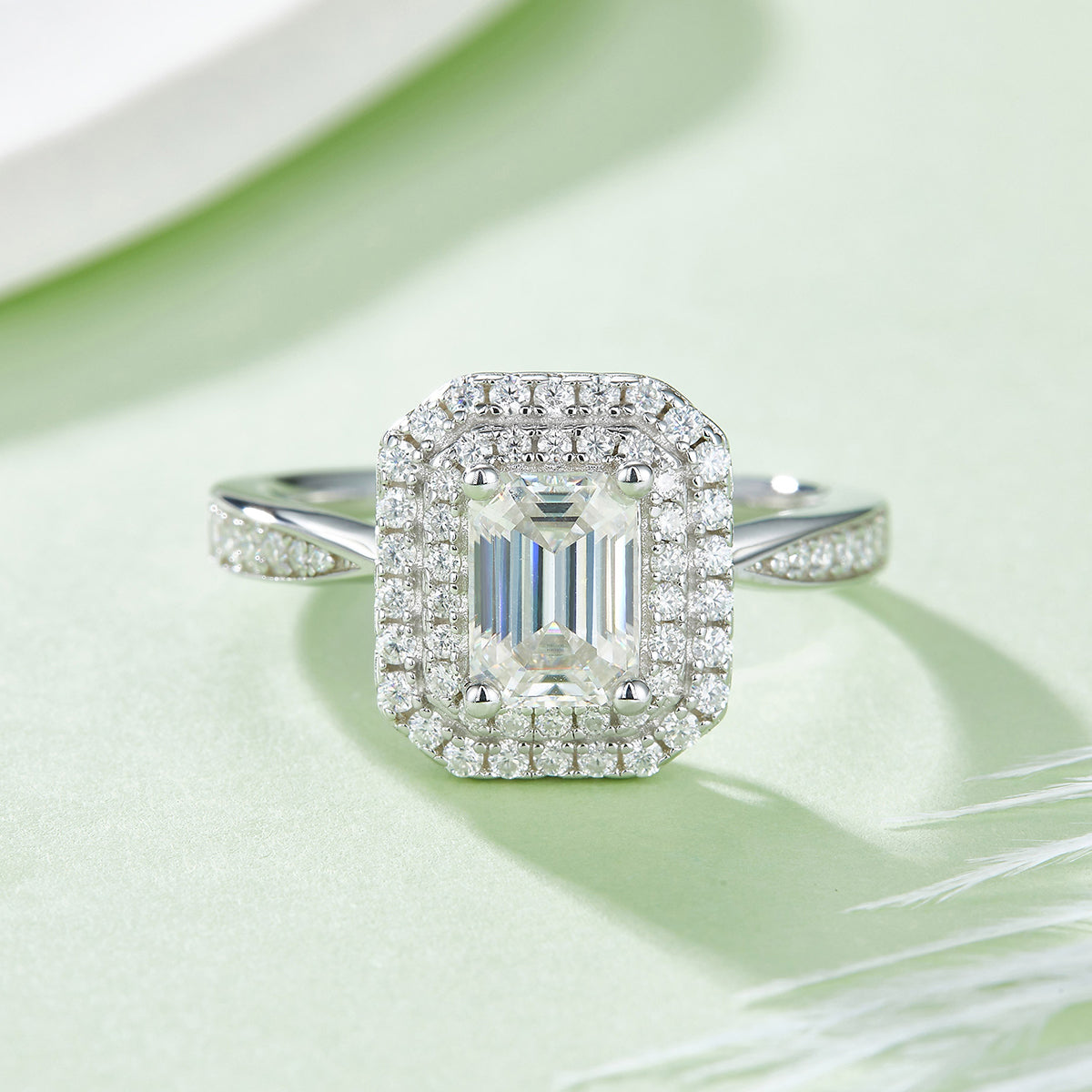 Octagonal Moissanite Set With Top-quality Moissanite Luxury And Fashionable Light Luxury Jewelry Silver Ring S925 Silver Electroplated With Platinum