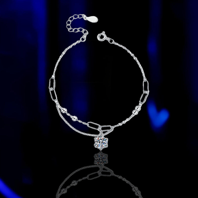 S925 Sterling Silver Moissanite Link Chain Bracelet for Women