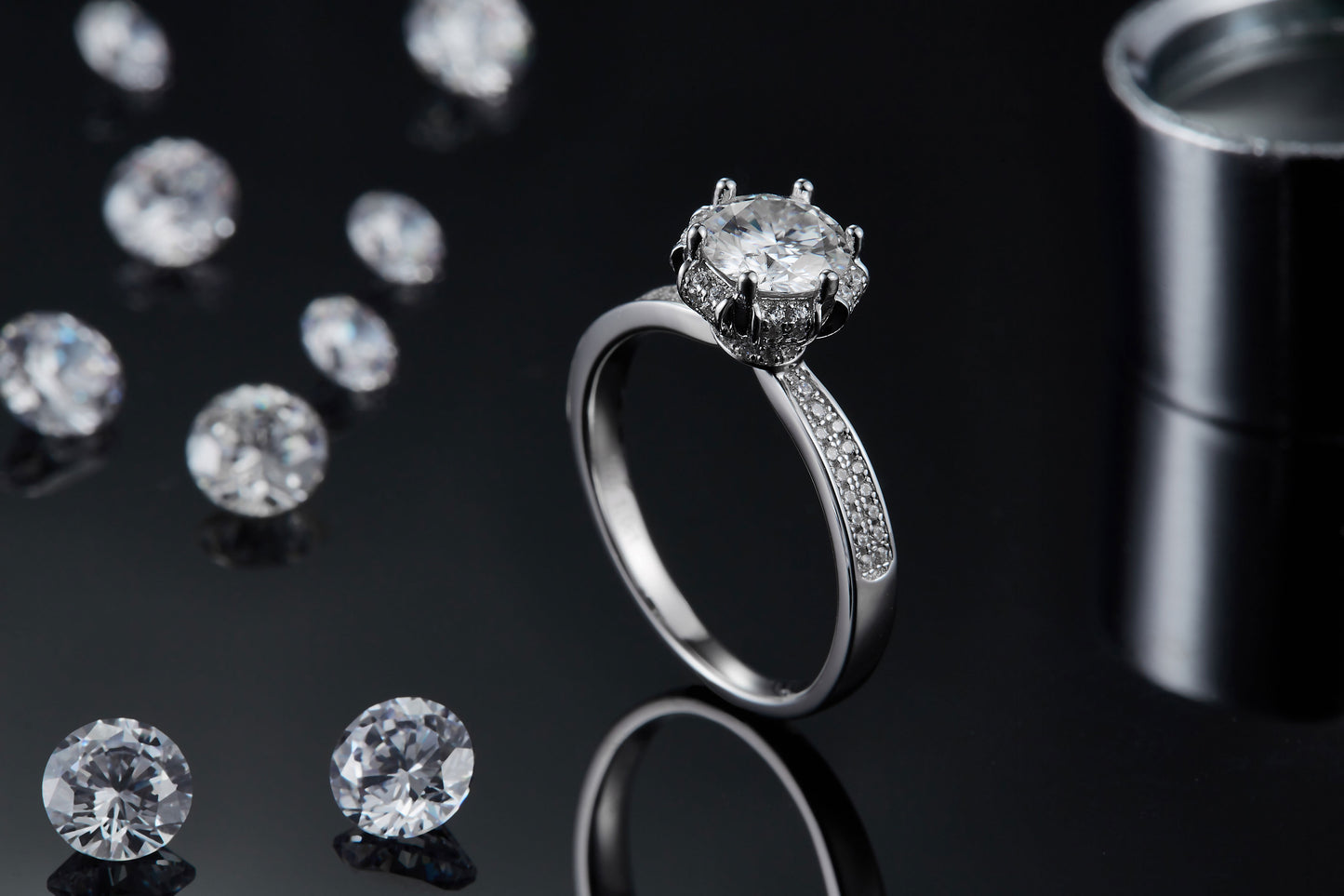 1-carat Luxury  Silver Ring Set With Top-quality Moissanite D Color VVS , S925 Silver Plated Platinum