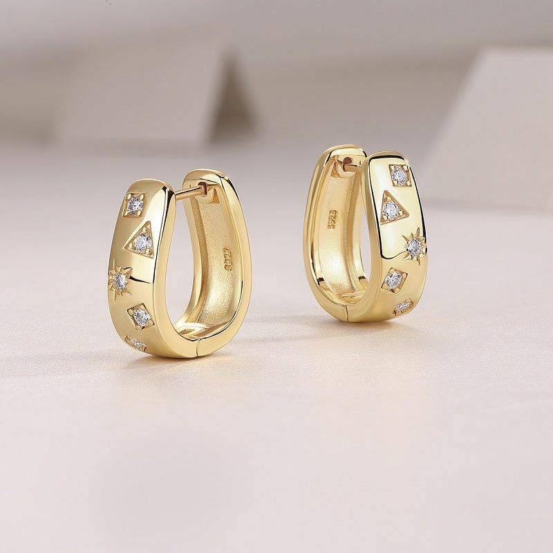 Star Track - Premium Moissanite Luxury Fashion Light Luxury Jewelry Silver Stud Earrings S925 Silver Electroplated Gold
