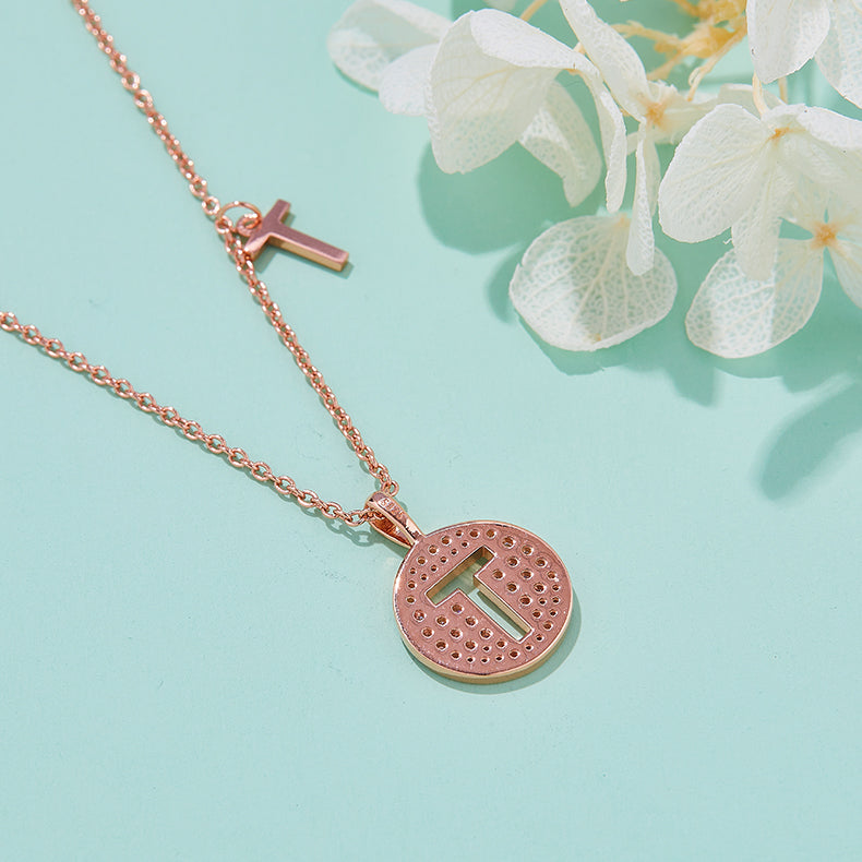 Luxury Initial Letter Necklace Pendant – T , S925 Silver Rose Gold Plated with Top-Quality Brilliant Moissanite