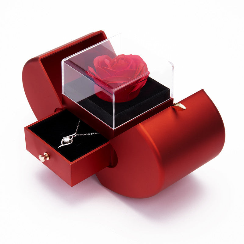 Eternal Preserved Real Red Rose and Necklace Gift Box Set