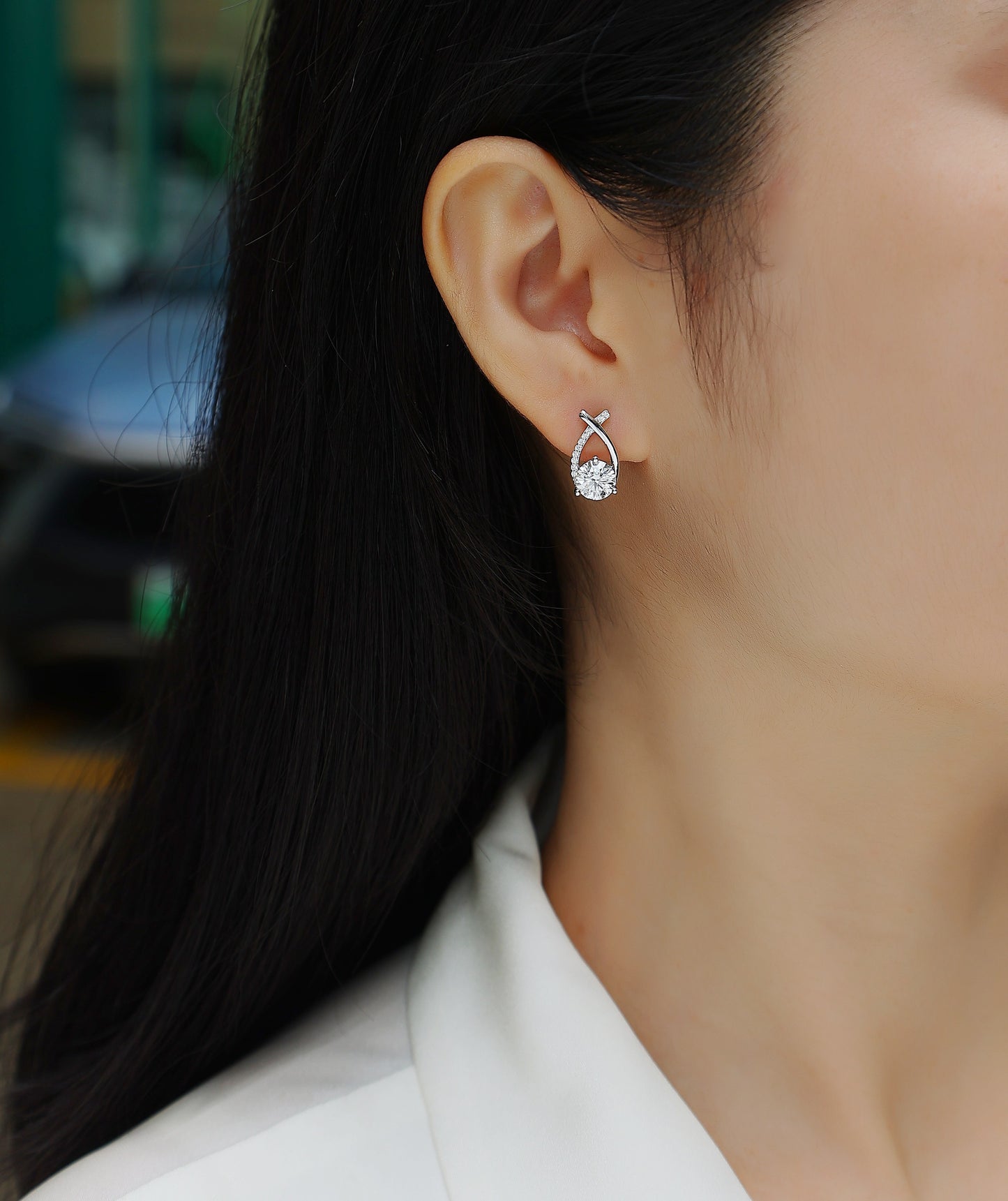 Happy Encounter - Fashionable And Luxurious Diamond Jewelry Set With 1-carat Moissan Diamond S925 Sterling Silver And Platinum-plated Stud Earrings