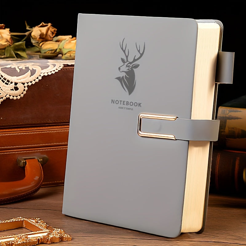 Carnet A5 de 360 ​​pages en similicuir premium avec boucle et motif tête de cerf 