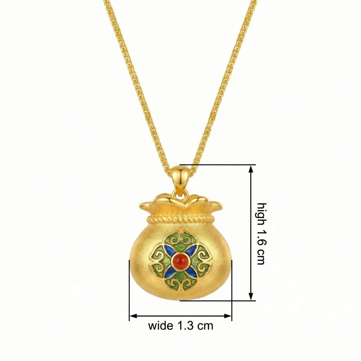 925 Sterling Silver Ornate Fortune Bag Pendant Featuring Colorful Enamel Floral Patterns