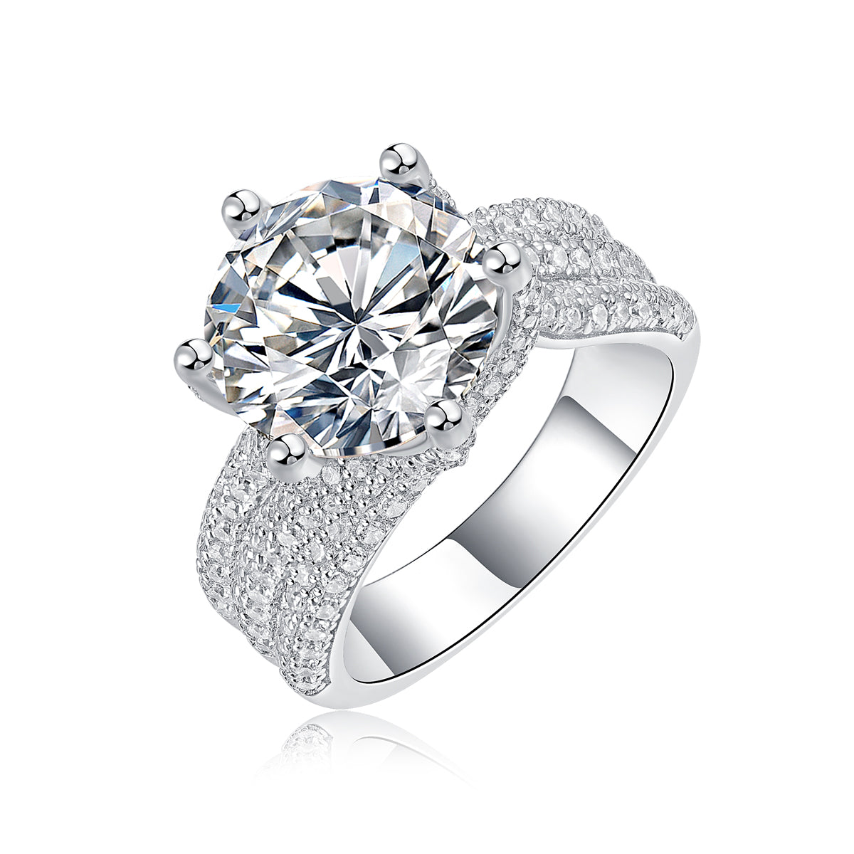 Luxury 5-carat Platinum-plated S925 Silver Ring,  Set With Top-quality Moissanite D Color VVS1