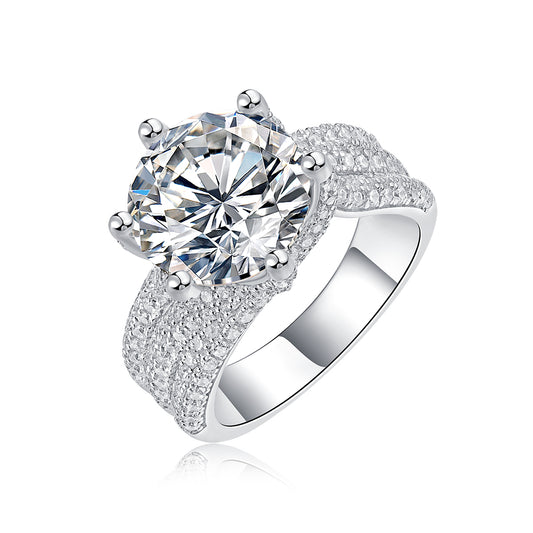 Luxury 5-carat Platinum-plated S925 Silver Ring,  Set With Top-quality Moissanite D Color VVS1