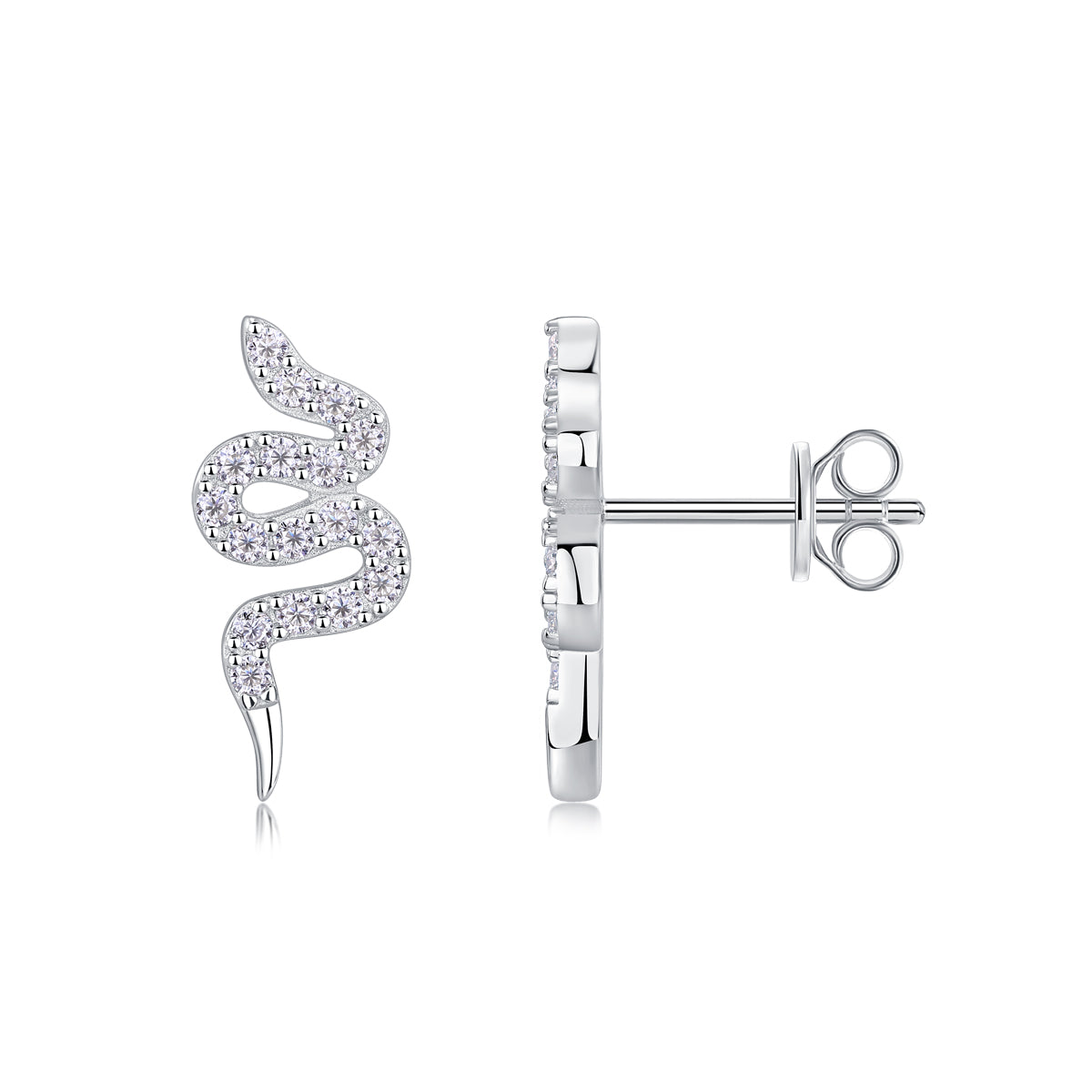 Silver Snake Entwined - Set With Top-quality Moissanite Luxury Silver Stud Earrings S925, Silver-plated Platinum