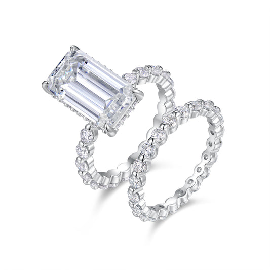 Octagonal Moissanite Double Rings Set With Top-quality Moissanite , Luxury Silver Ring S925 Silver Plating Platinum