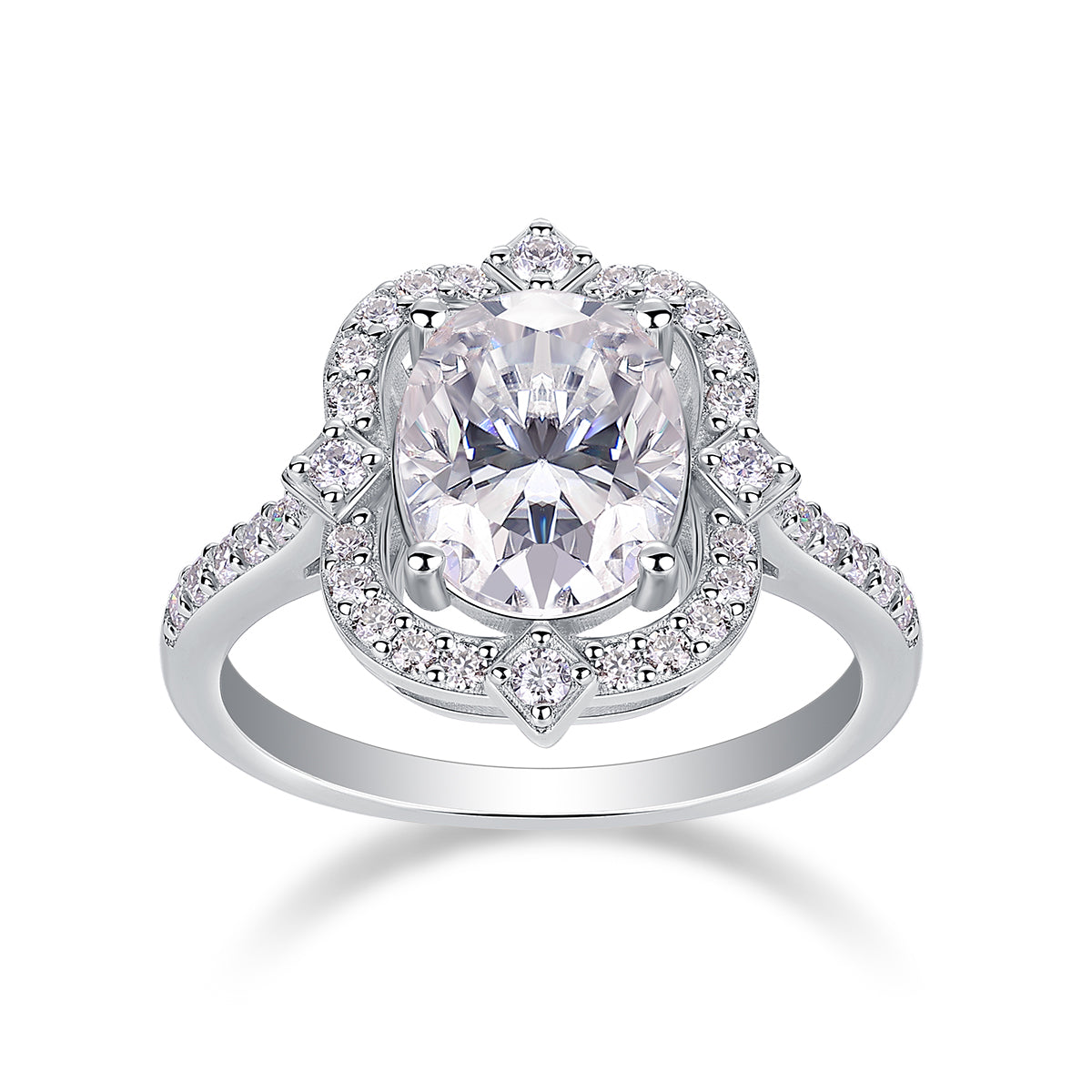 Camellia - Luxury Silver Ring Set With Top-quality Egg-shaped Moissanite D Color VVS,  S925 Silver And Platinum-plated Diamond Ring