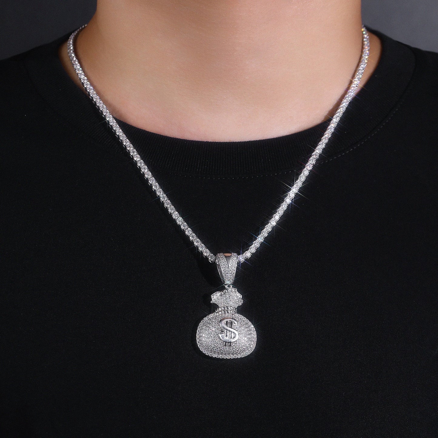 Luxury Silver Necklace Set With Top-quality Moissanite,  S925 Silver Electroplated With Platinum