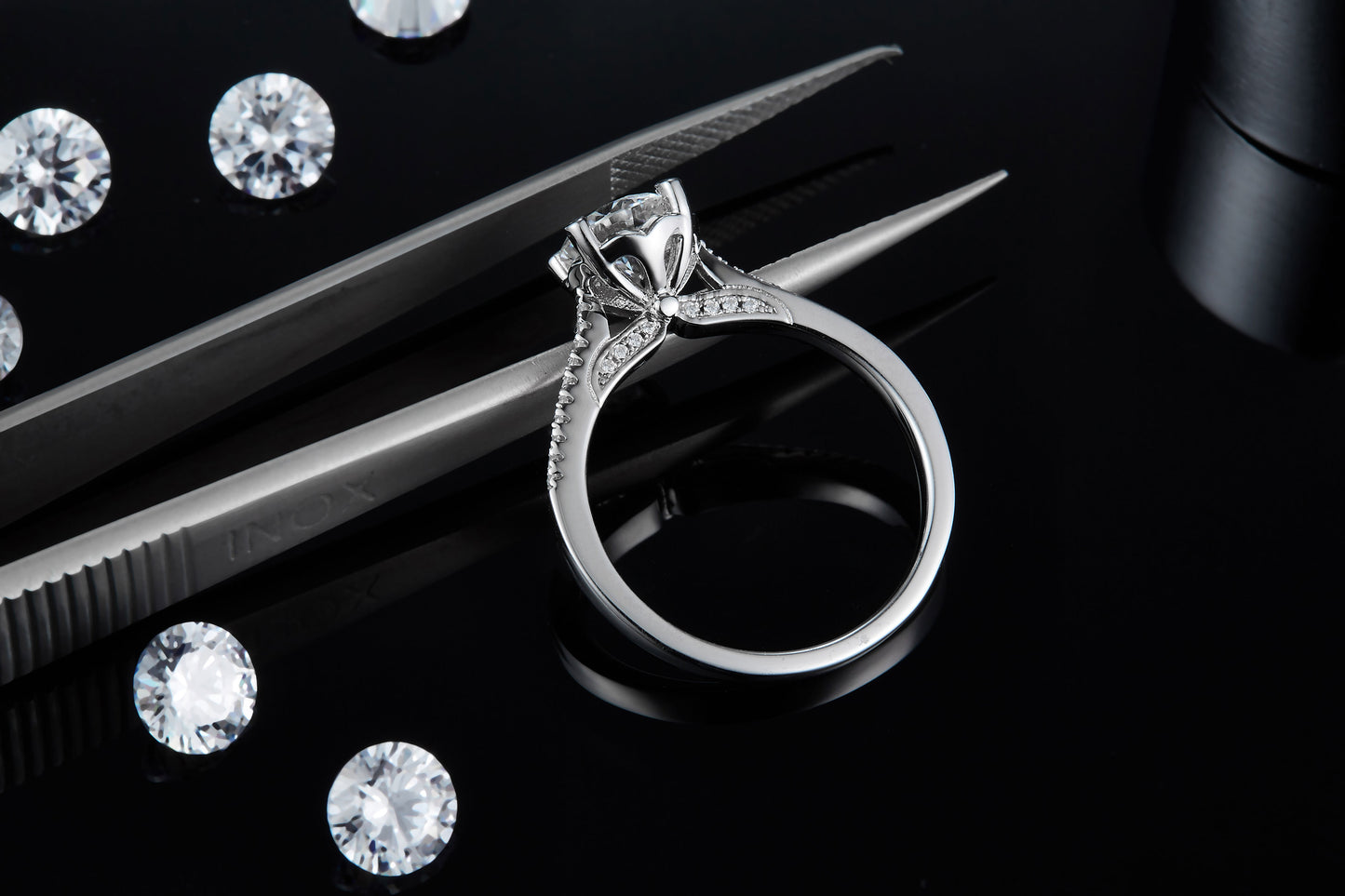 1-carat Luxury Silver Ring Set With Top-quality Moissanite D Color VVS, S925 Silver Plated Platinum