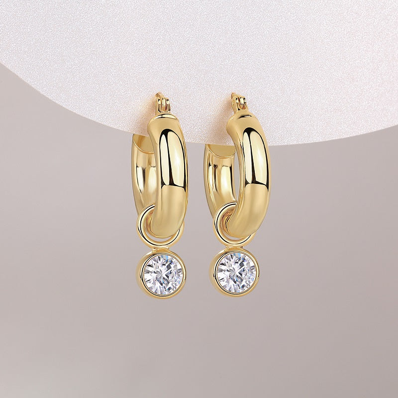 Round Shadow - Luxury Stud Earrings Set With Top-quality Moissanite, S925 Silver Plated With Gold