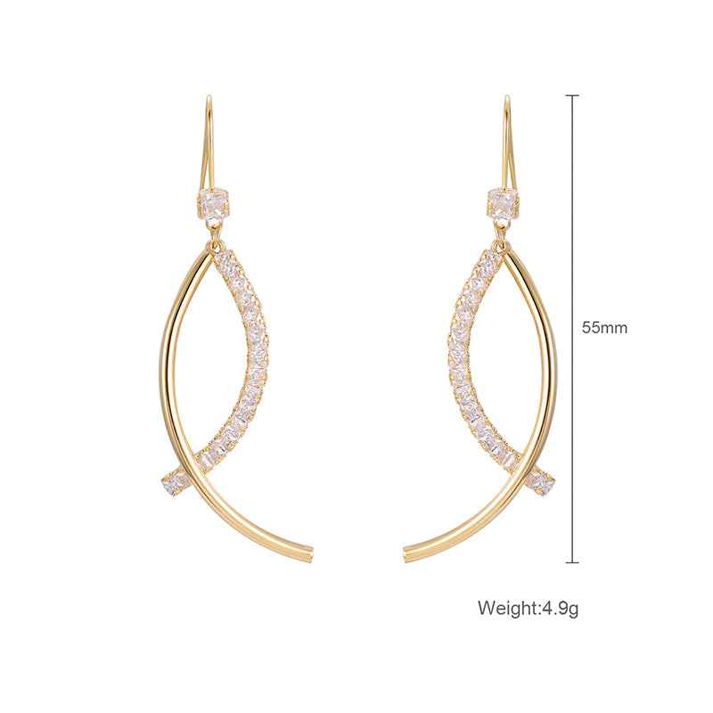Elegant Gold-Plated Crystal Ribbon Dangle Earrings