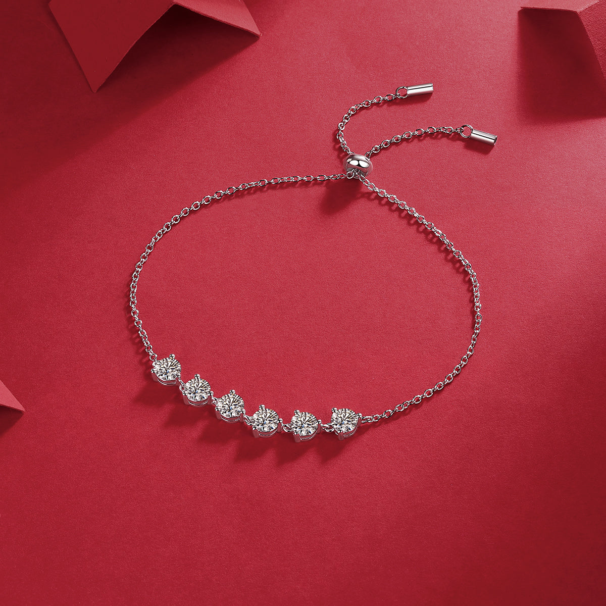 "Dreamy" 5-Stone Moissanite Station Bracelet in S925 Sterling Silver | D Color VVS1 Platinum Plated Slider