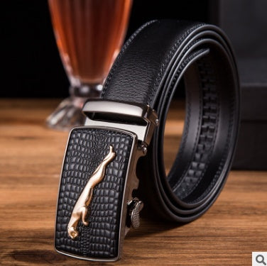 Men's Genuine "Two-Layer Cowhide" Leather Ratchet Belt – Automatic Slide Buckle for Exact Fit, Business & Casual