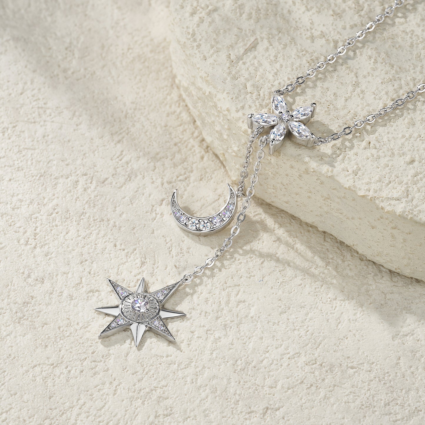 Luxury Silver Necklace Set With Top-quality Moissanite, Made Of S925 Silver Electroplated With Platinum.