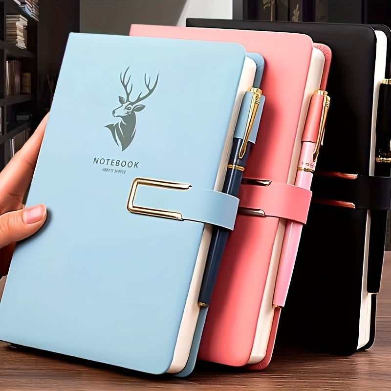 Carnet A5 de 360 ​​pages en similicuir premium avec boucle et motif tête de cerf 