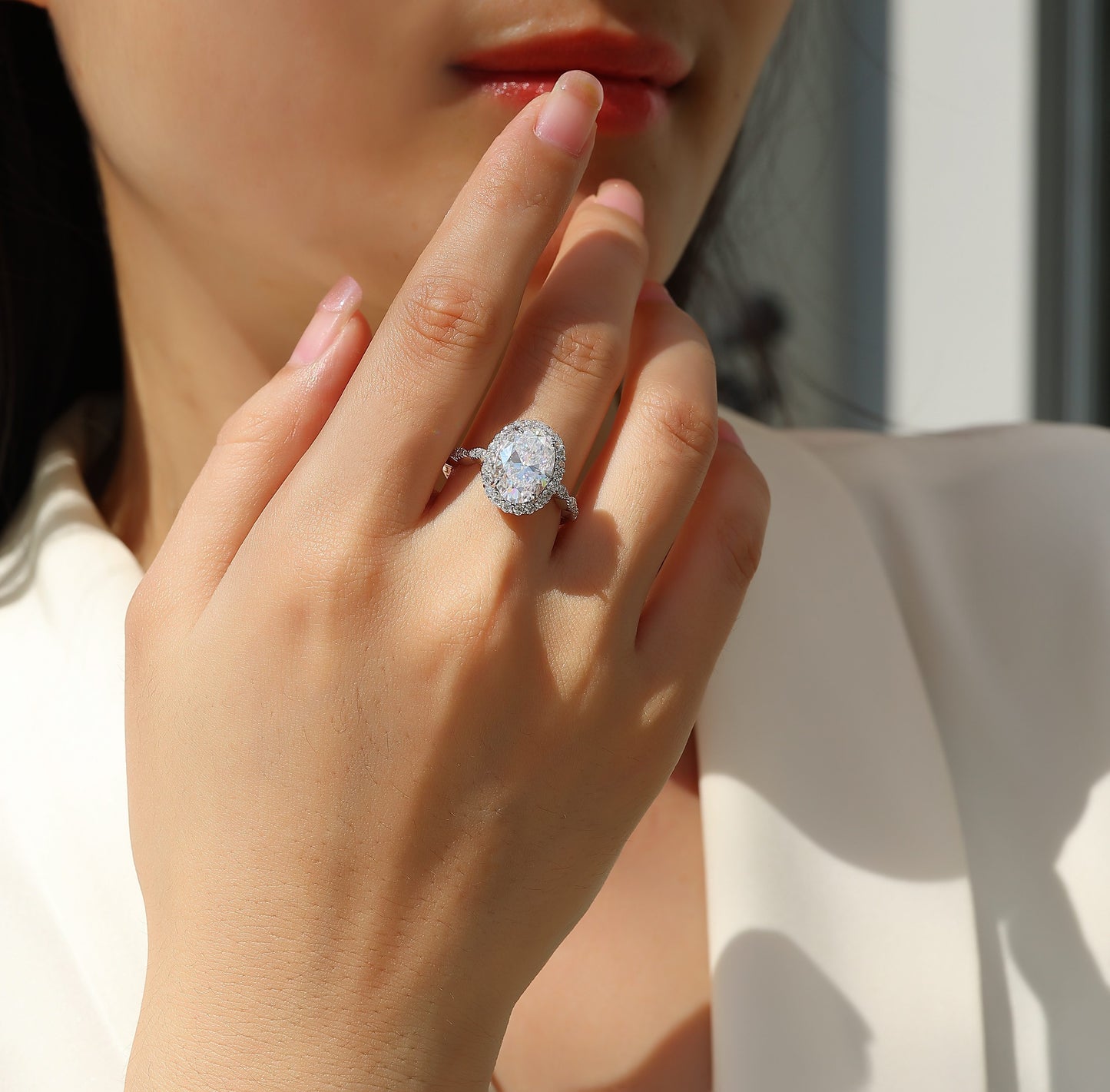 Moonlight Pupil - Luxury Silver Ring Set With Top-quality Egg-shaped Moissanite D Color VVS,  S925 Silver And Platinum-plated Diamond Ring