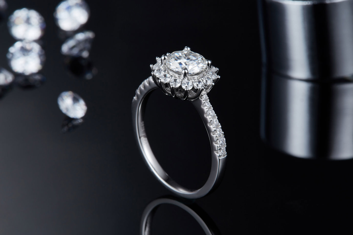 1-carat Luxury Silver Ring Set With Top-quality Moissanite D Color VVS, S925 Silver Plated Platinum