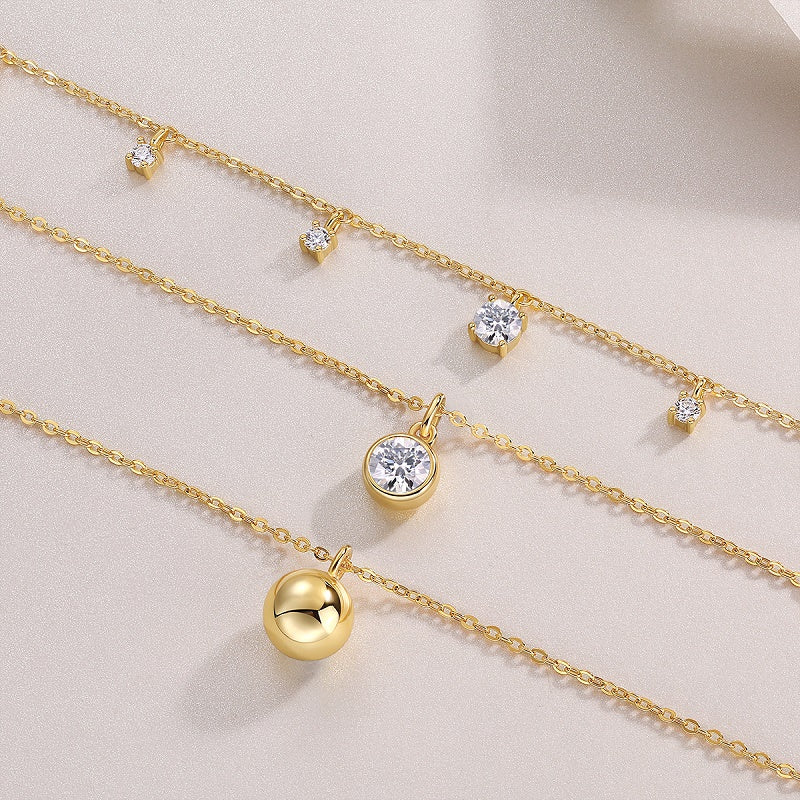 1ct D Color VVS1 Moissanite Three-Layered Necklace in 925 Sterling Silver, 18K Gold Plated