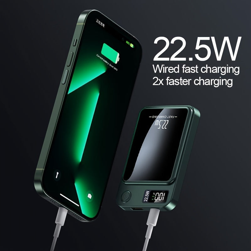 Ultra-Thin Magnetic Wireless Power Bank 10000mAh – 22.5W Super Fast Charging, PD 20W, 15W Wireless, LED Display, USB-C & Dual USB