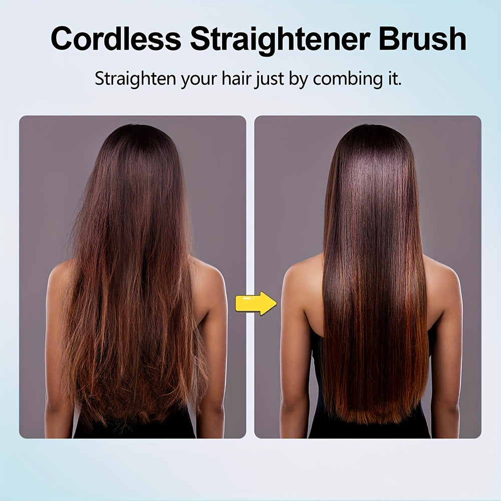 Cordless Hair Straightener Brush: Rapid Heating, USB Rechargeable Hot Comb for Women