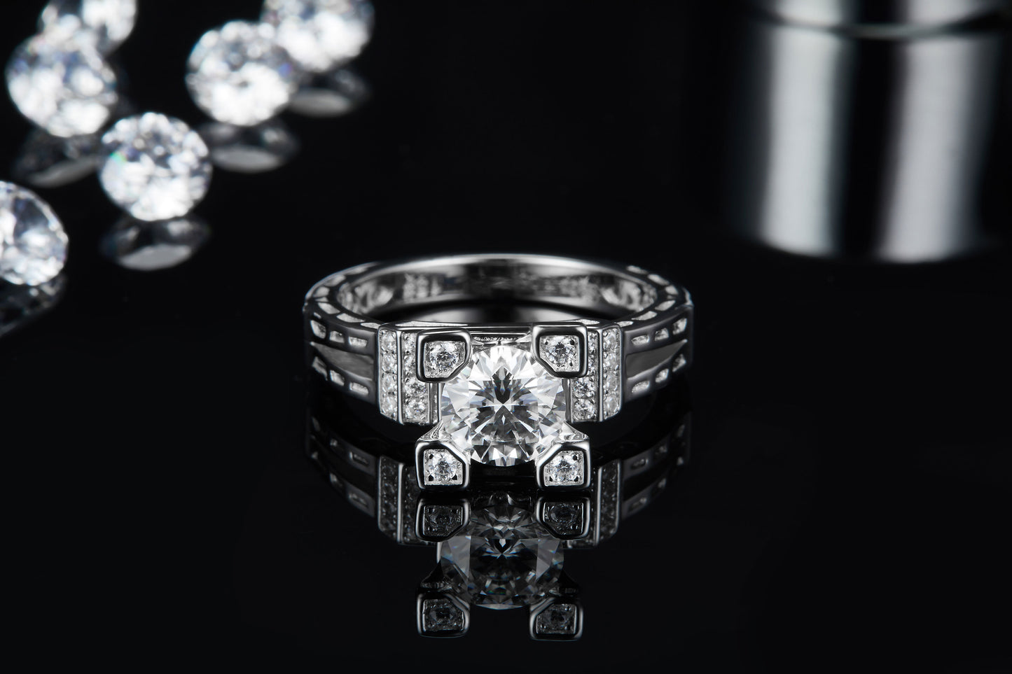 1-carat Luxury Silver Ring Set With Top-quality Moissanite D Color VVS, S925 Silver Plated Platinum