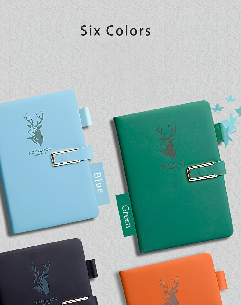 Carnet A5 de 360 ​​pages en similicuir premium avec boucle et motif tête de cerf 