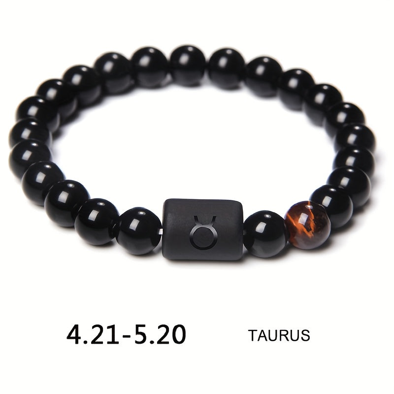 Unisex 12 Constellation Natural Black Obsidian Beaded Bracelets