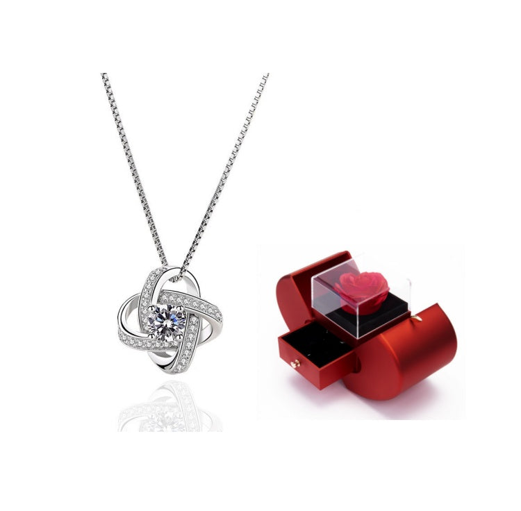 Eternal Preserved Real Red Rose and Necklace Gift Box Set