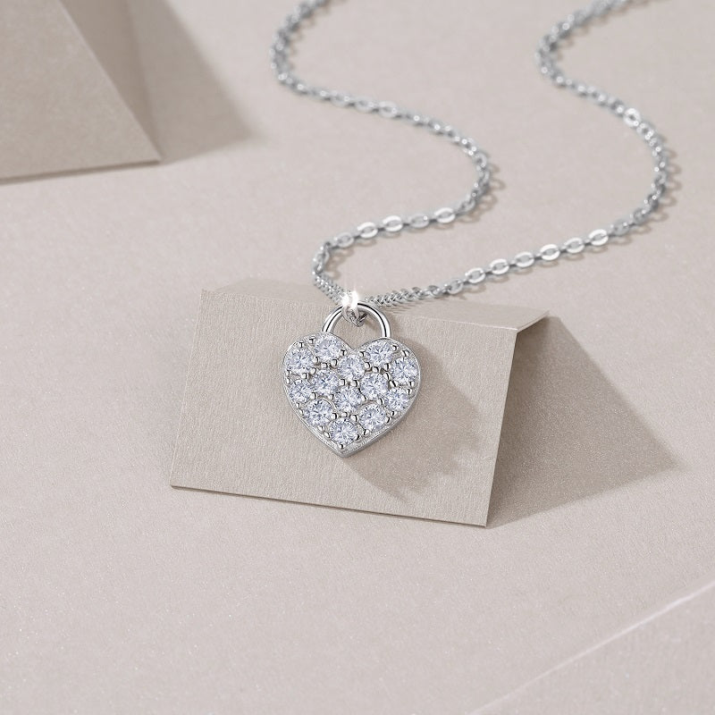 Luxury Heart Moissanite Necklace – S925 Sterling Silver Platinum Plated Pendant