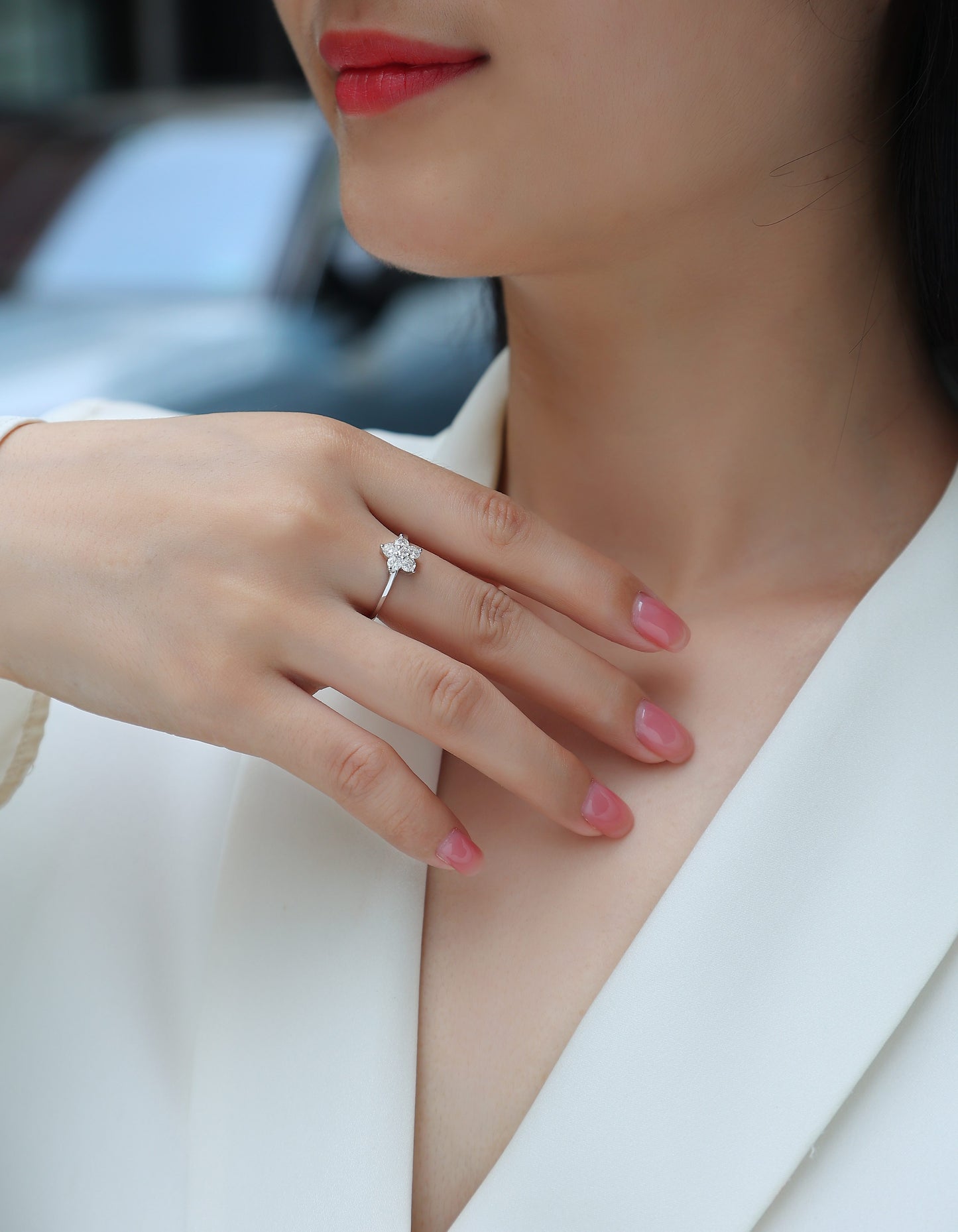 Luxury Silver Ring Set With Top-quality Moissanite D Color VVS , S925 Silver Plated With Platinum