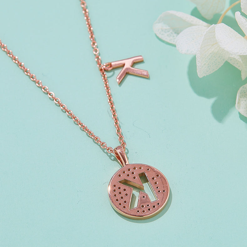 Luxury Initial Letter Necklace Pendant – K , S925 Silver Rose Gold Plated with Top-Quality Brilliant Moissanite