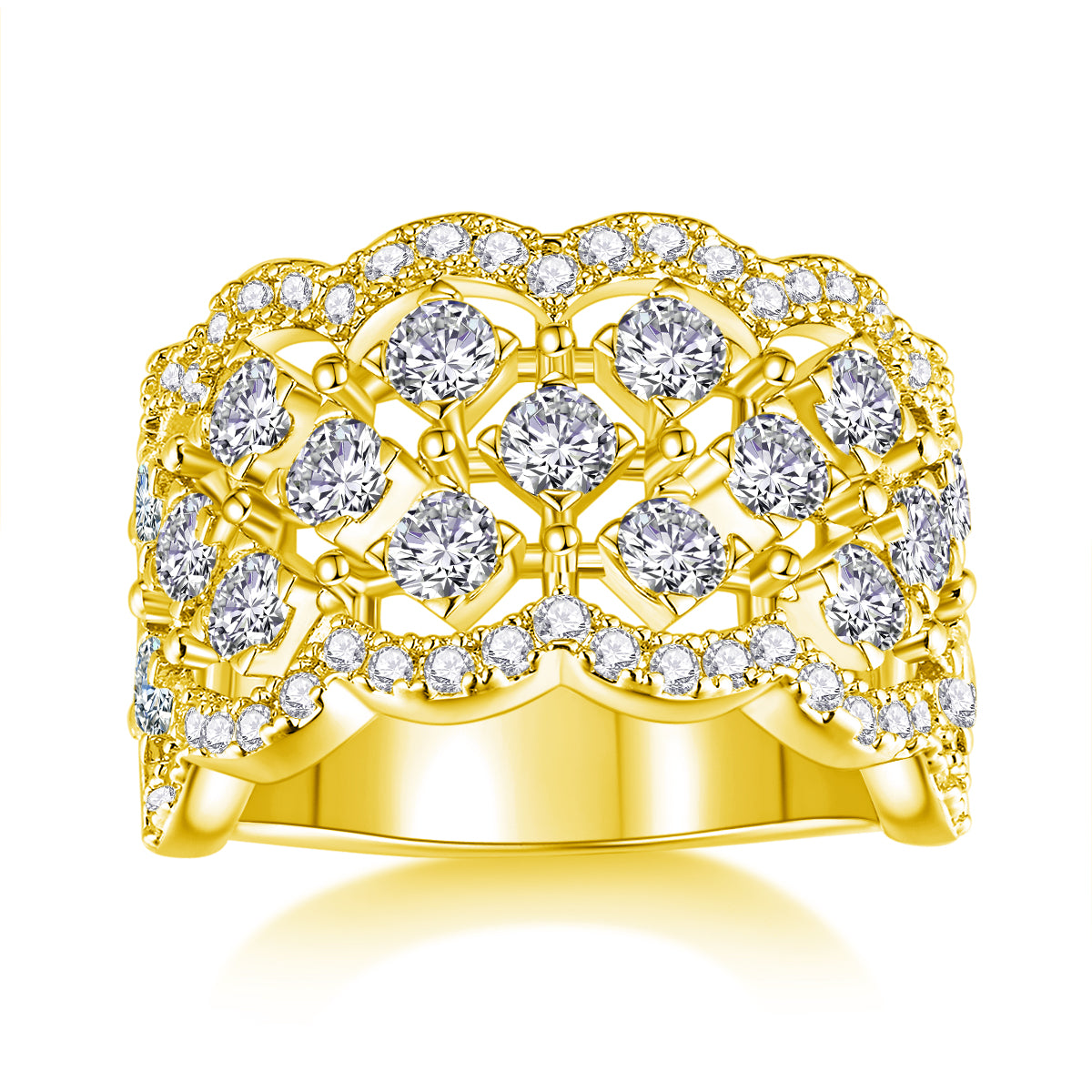 Lace Snowflake - Luxury Silver Ring Set With Top-quality Moissanite D Color VVS  , S925 Silver And Platinum-plated Diamond Ring