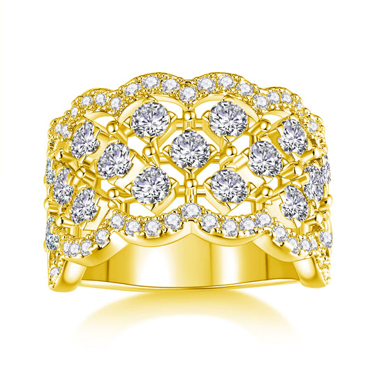 Lace Snowflake - Luxury Silver Ring Set With Top-quality Moissanite D Color VVS  , S925 Silver And Platinum-plated Diamond Ring